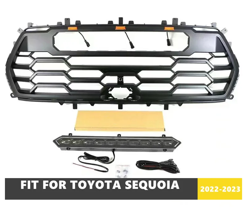 Good Quality ABS Front Middle Grill Racing Grills With LED Lights Fit For Toyota Sequoia 2022-2023