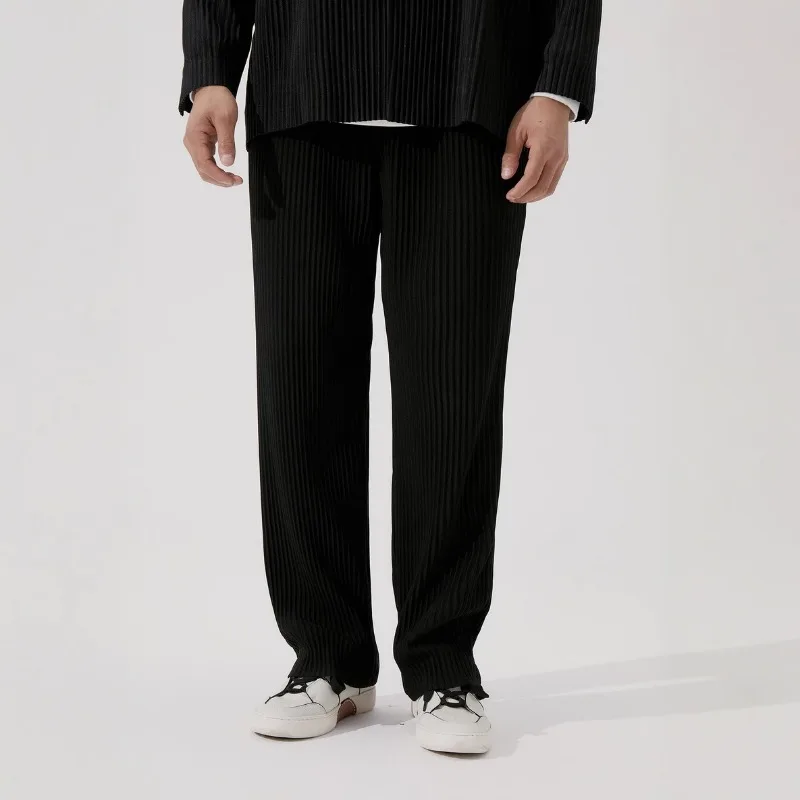 

Men's Minimalist Pleated Pants Miyake Japanese Style Stretch Drape Loose Wide Leg Straight Pants Summer Casual Simple Commuter