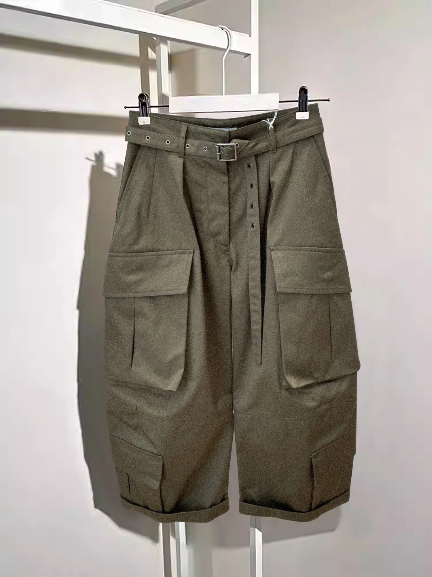 Spring 2026 Casual Loose Fit Women's Pants Turn up Cuff Multi Pocket Workwear Versatile Fashionable Straight Leg Cotton Blend