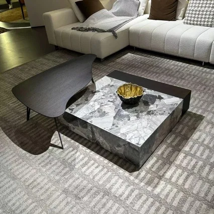 Minimalist luxury living room villa natural marble box coffee table creative square designer special-shaped tea table