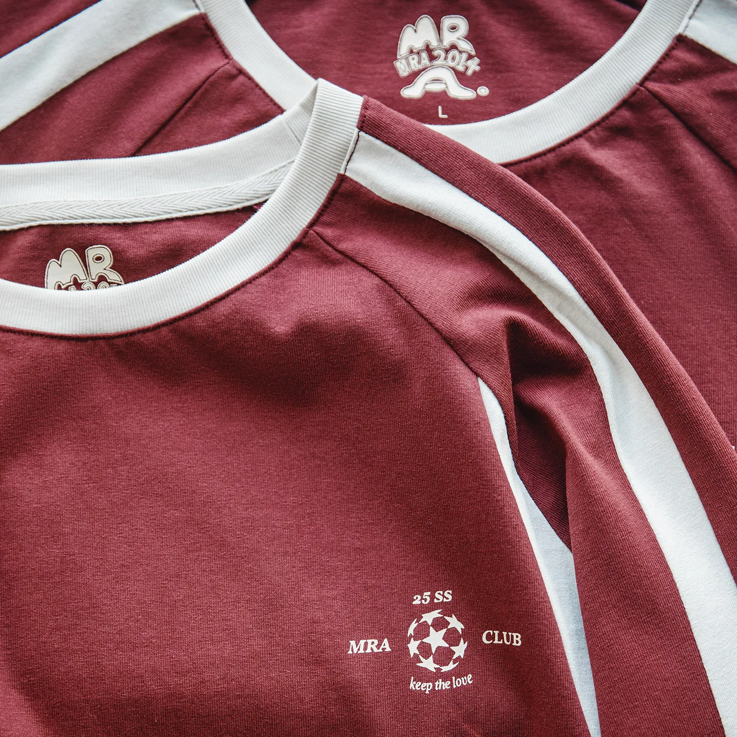 MRA Men's Retro Burgundy Jersey, Pure Cotton Long-Sleeve T-Shirt, Raglan Sporty Print Men's Pullover view 2