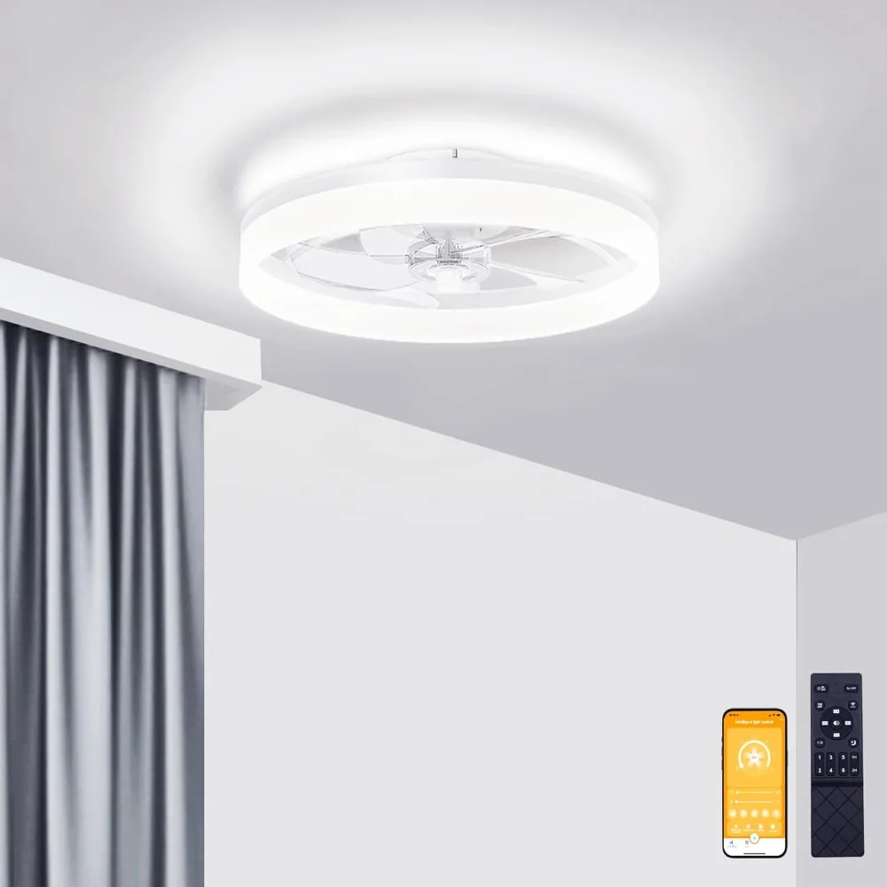 

Low Profile Ceiling Fans with Lights and Remote, 19.7in Fandelier Ceiling Fan Flush Mount