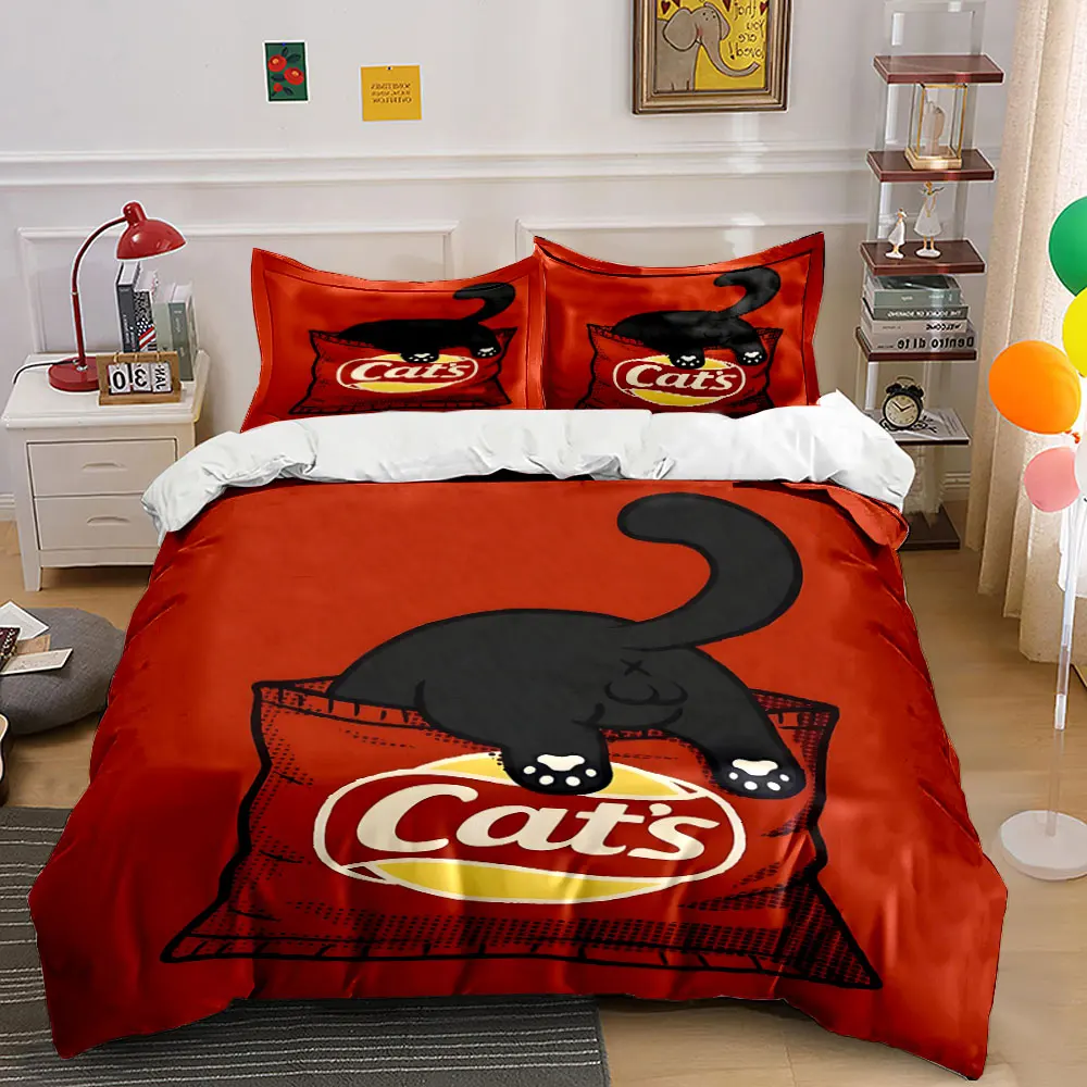 Cat inside a chips bag Print Bedding Set 1 Duvet Cover 2 Pillowcases for Adult and Children Luxury Gift Full Size