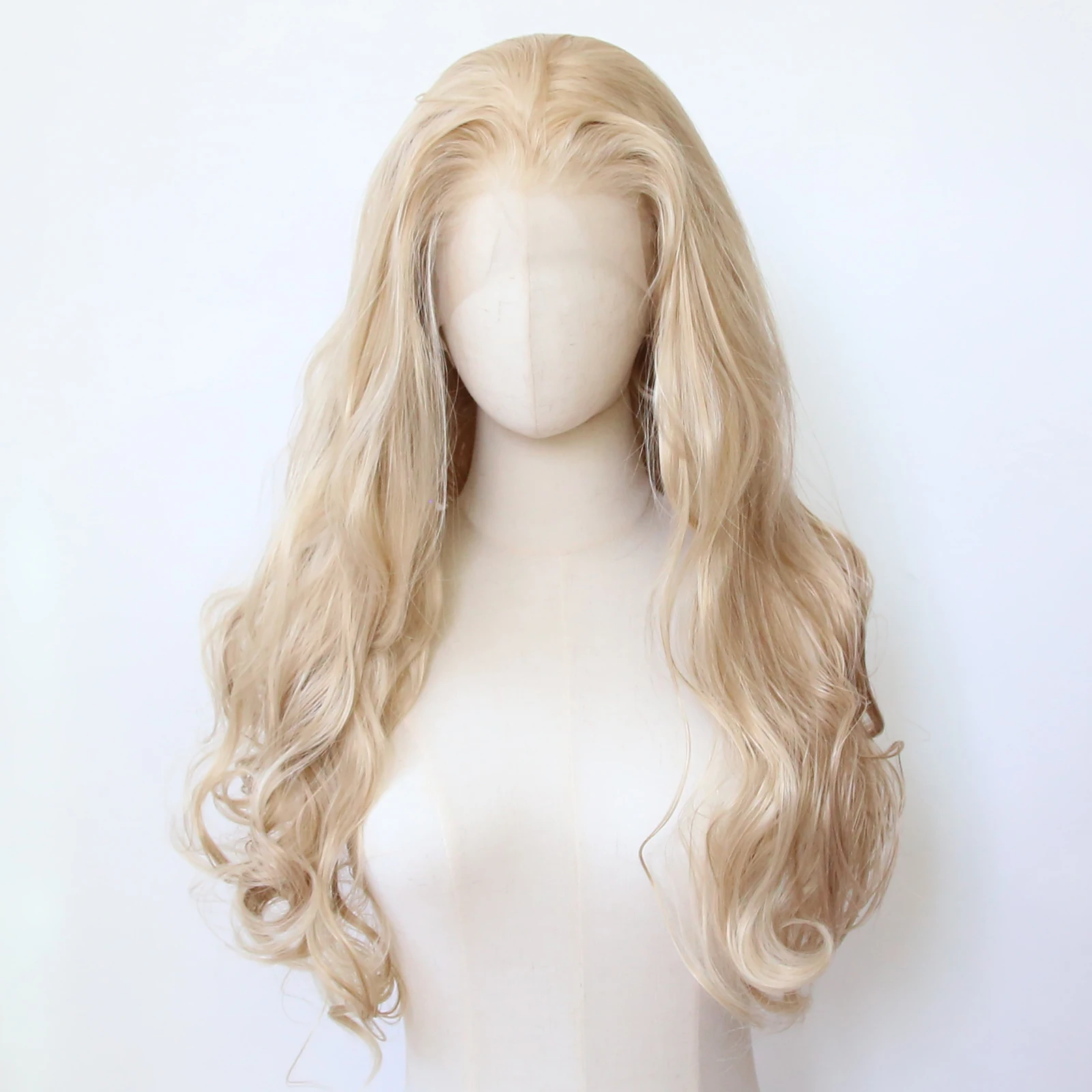 Flaxen Brown Synthetic Lace Front Wig Long Body Wave  Flax Golden Lace Front Synthetic Wig Pre Plucked Heat Resistant Fiber Hair