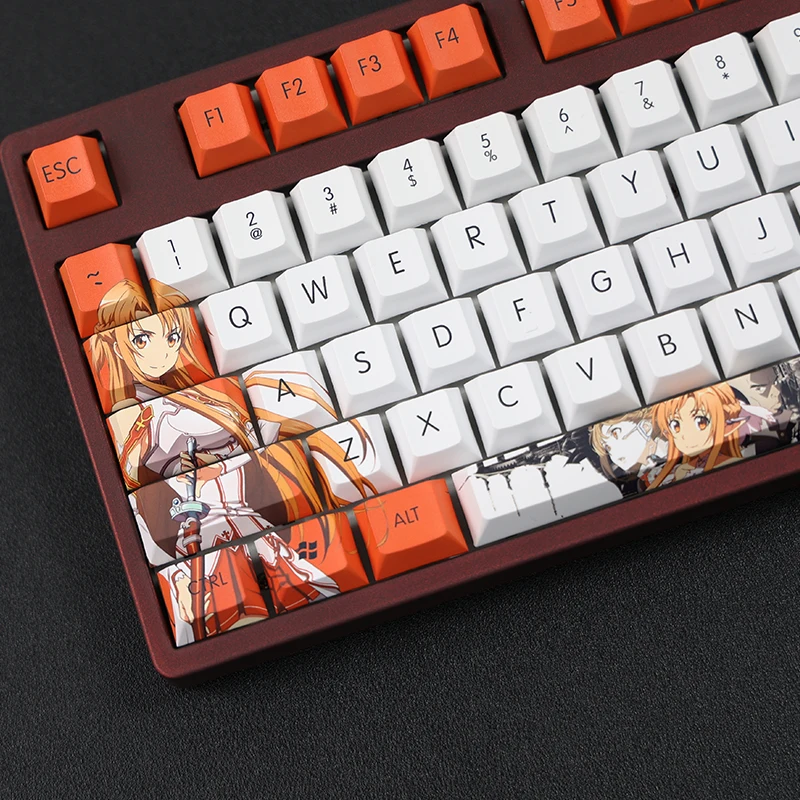 Anime Sword Art Online Asuna 108 Key Caps PBT DYE Sublimation Cherry MX Cross Axis Switch Keycap Mechanical Keyboard Gaming Gift