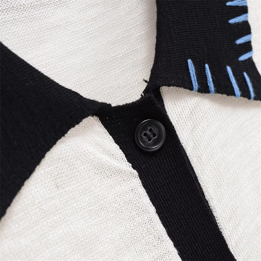 nieuwe damesmode casual vent decoratie contrasterende kleur flip kraag gebreid jack met lange mouwen