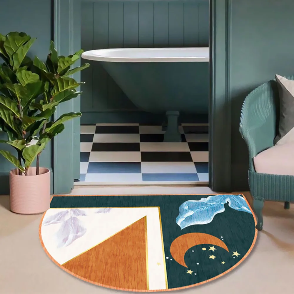 

European Minimalist Style Half Round Water Absorbent Bath Mats Entrance Doormat Anti Slip Floor Mat Bedroom Carpet Bathroom Rugs