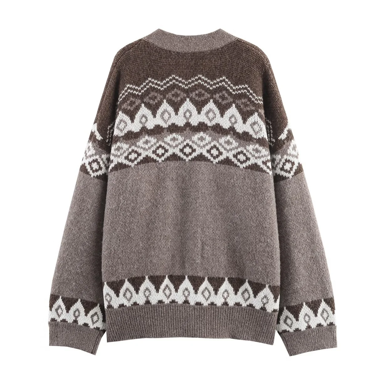 2025 خريف جديد المرأة عادية عصرية أنيقة كسول نمط الخامس الرقبة الجاكار سترة متماسكة مع تأثير المتعثرة #2