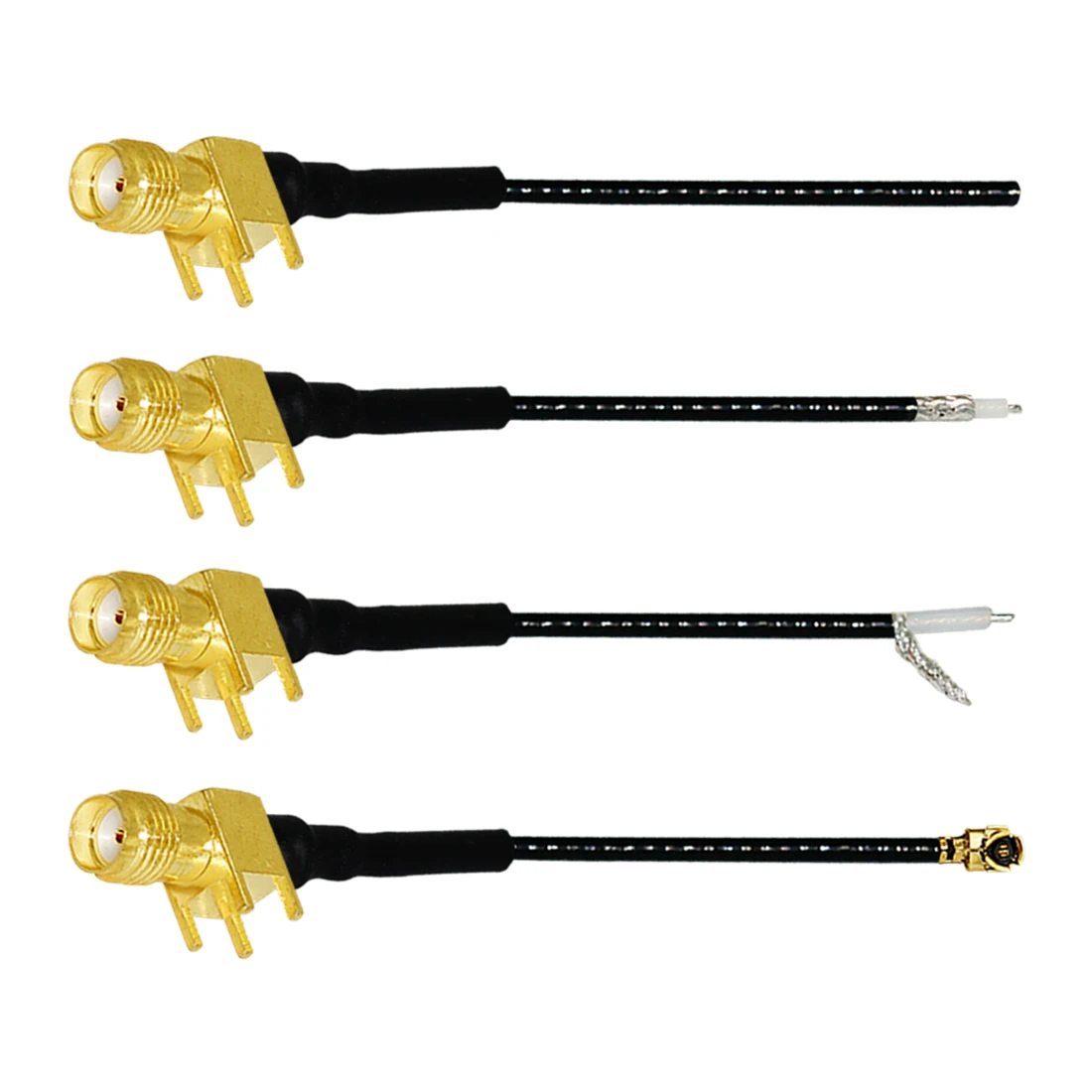 1PC SMA Female Jack Right Angle PCB Connector 1.13mm Cable Other End UFL/ No Connector/Exposed/Fork Soldering 15cm Customized