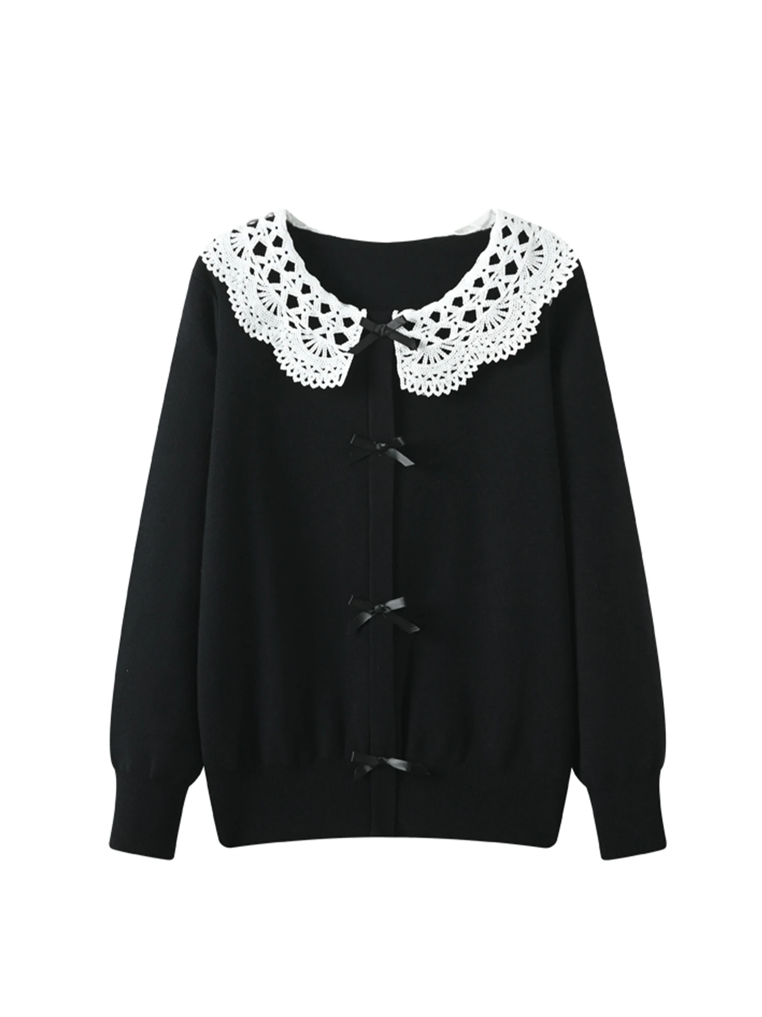 

Women Black Gothic Knit Cardigan Sweater Vintage 2000s Jumper Knit Long Sleeves Peter Pan Collar Cashmere Sweater Autumn Winter