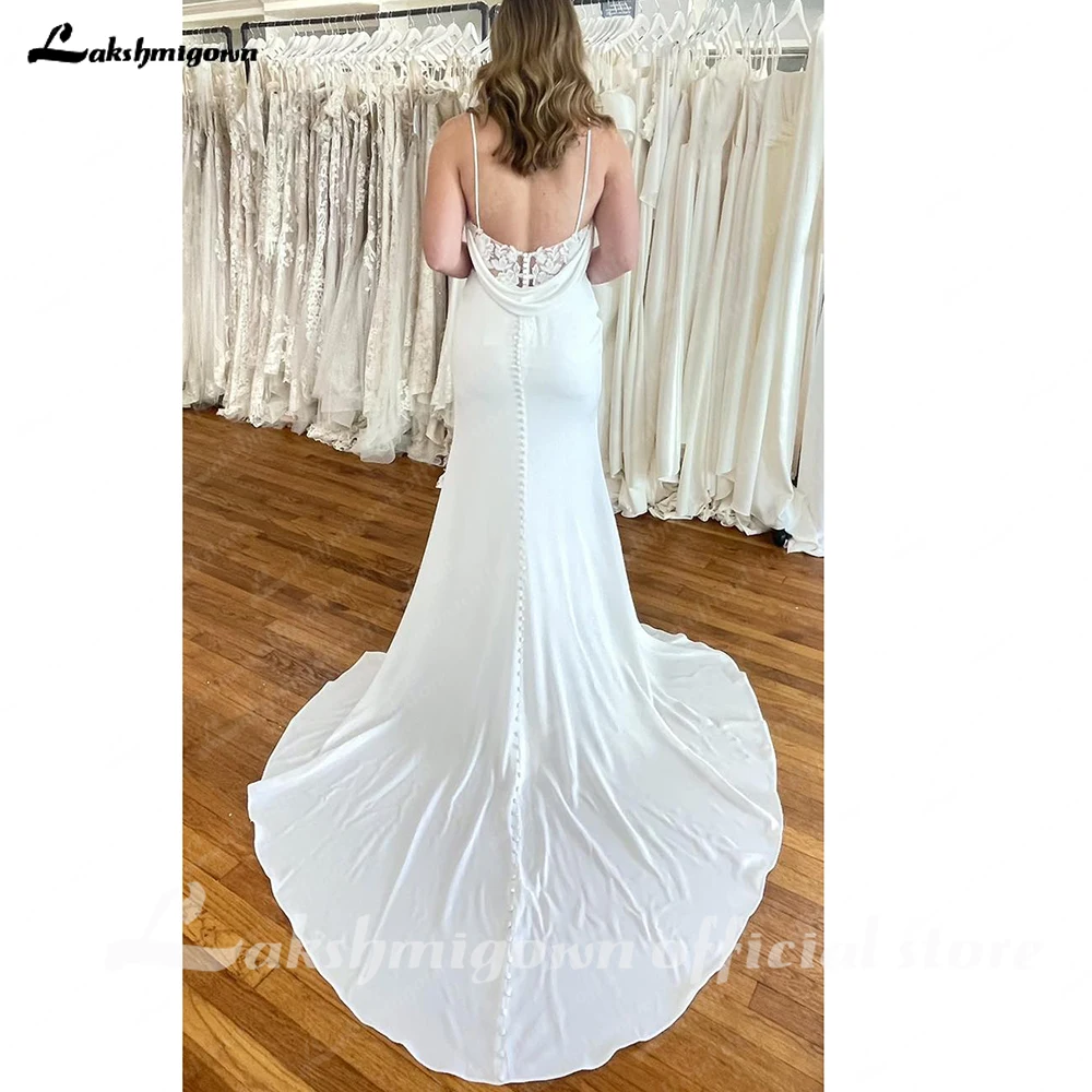 Lakshmigown Split Side Mermaid Soft Satin Boho Wedding Dress for Women 2024 Lace Bridal Gown Illusion vestido de noiva sereia