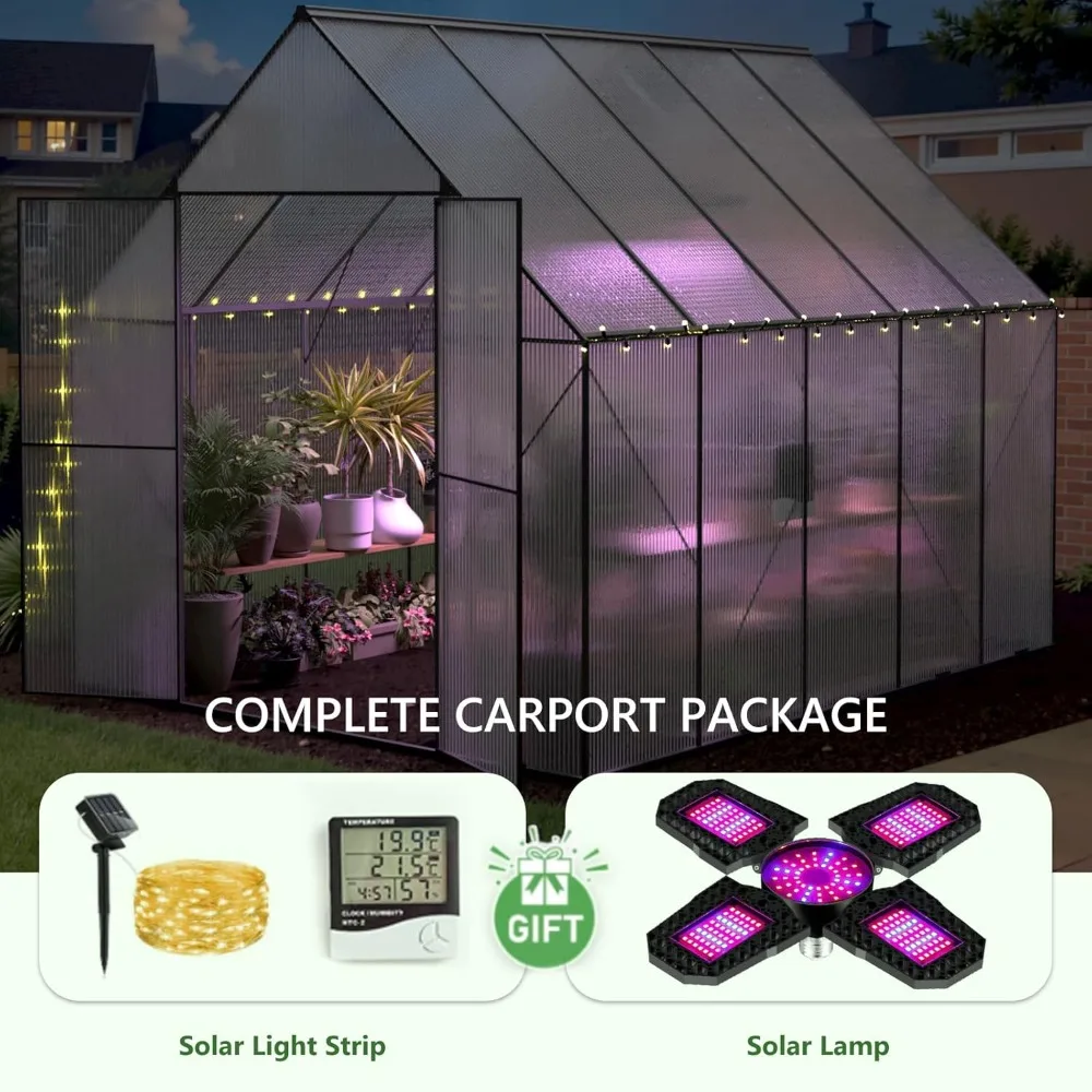 8x10 FT Greenhouse for Outdoors,Heavy Duty Polycarbonate Greenhouse,Large Walk-in Greenhouse with Roof Vent。