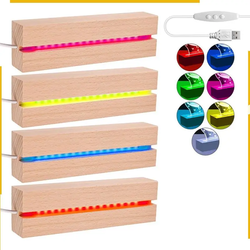 

A76K LED Wooden Socket, LED Light Base, USB Wooden Base, LED Lights Socket, Rectangular Illuminated For Acrylic Glass 4Pcs