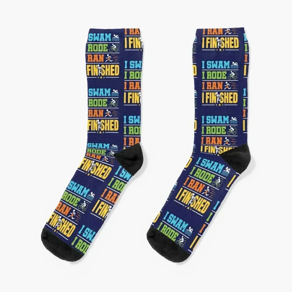 

I Swam I Rode I Ran Finished - Triathlon Finisher Socks christmass gift cool Socks Man Women's