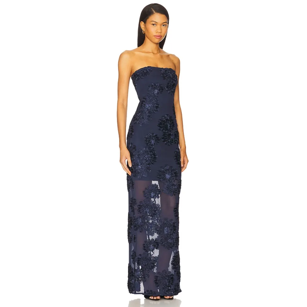 Customized Flowers Evening Dresses Navy Blue Fashion Maxi Party Dress Long Elegant Modern Formal Prom Gown for Women 2026