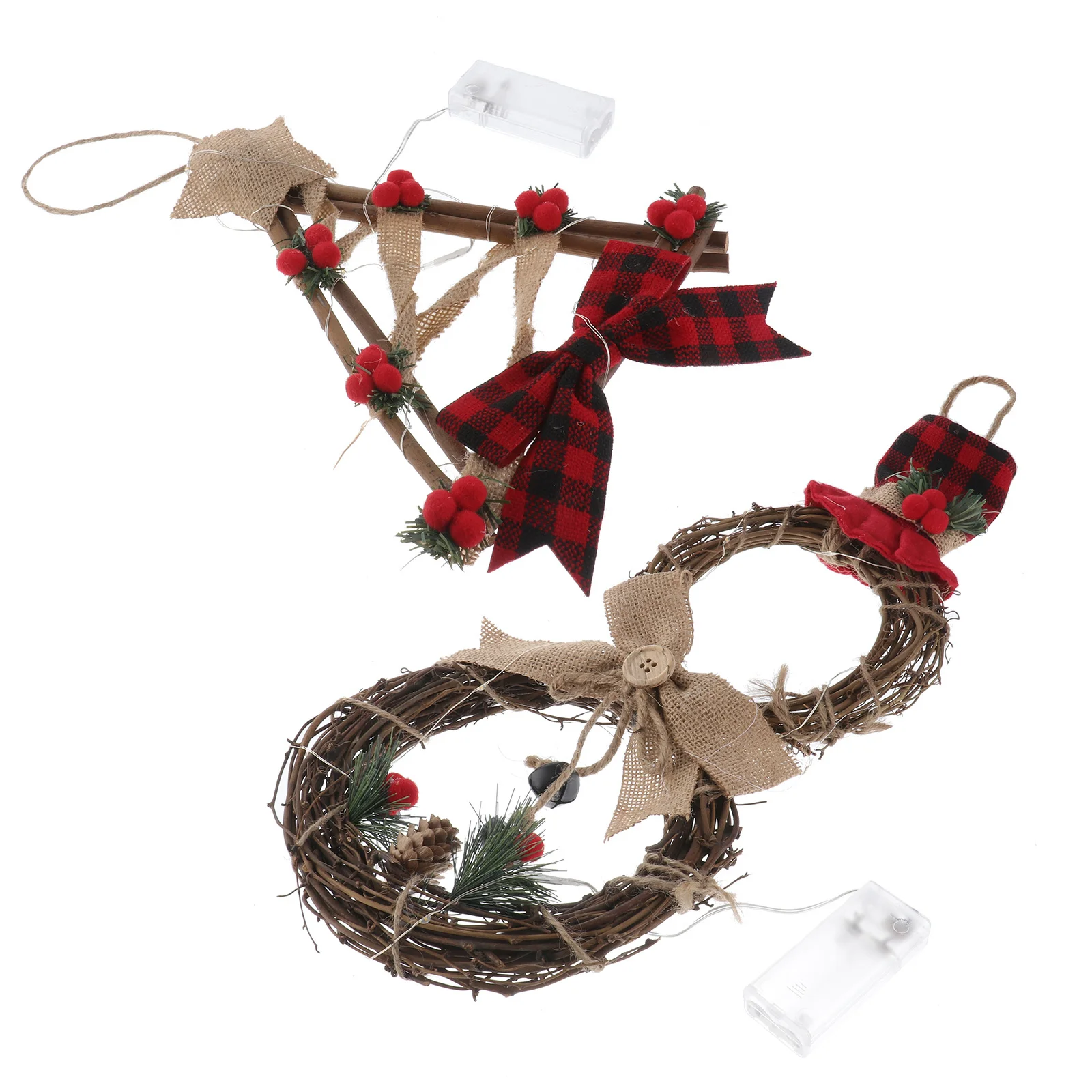 

2Pcs LED Christmas Wreath Red Green Xmas Door Decoration Ornament Garland Home Wall Fireplace Party Supplies Xmas LED Wreath