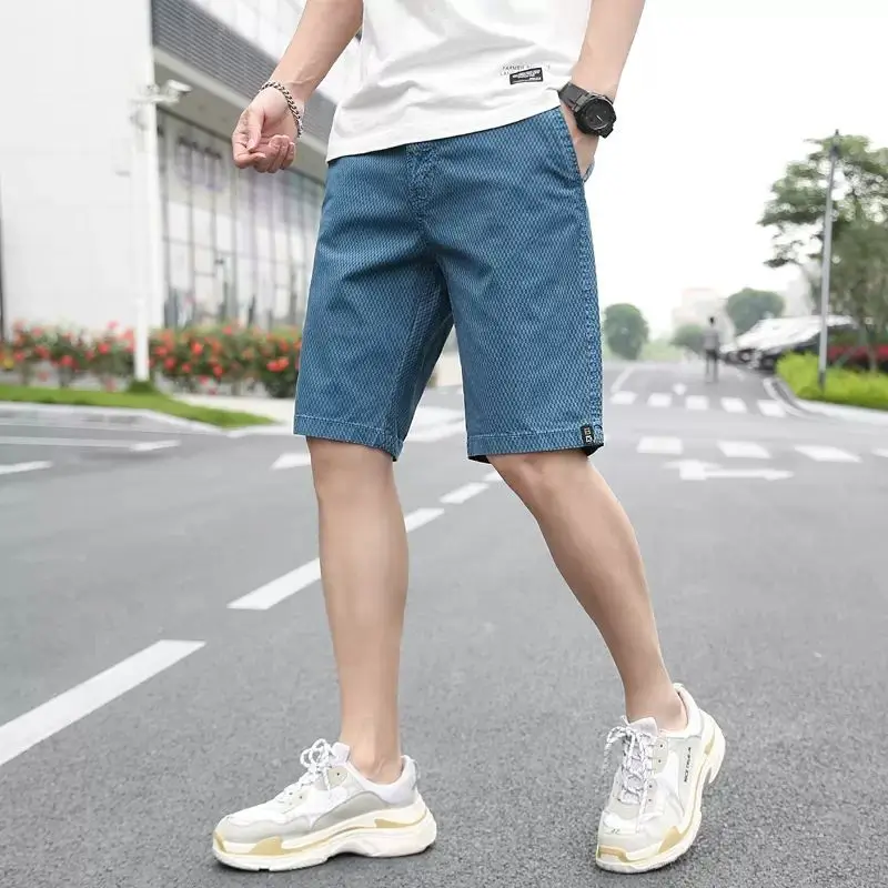 American Trendy Casual Loose Straight Shorts Men\'s Elastic Waist Drawstring Patchwork Pockets Straight Beach Cool Sport Shorts