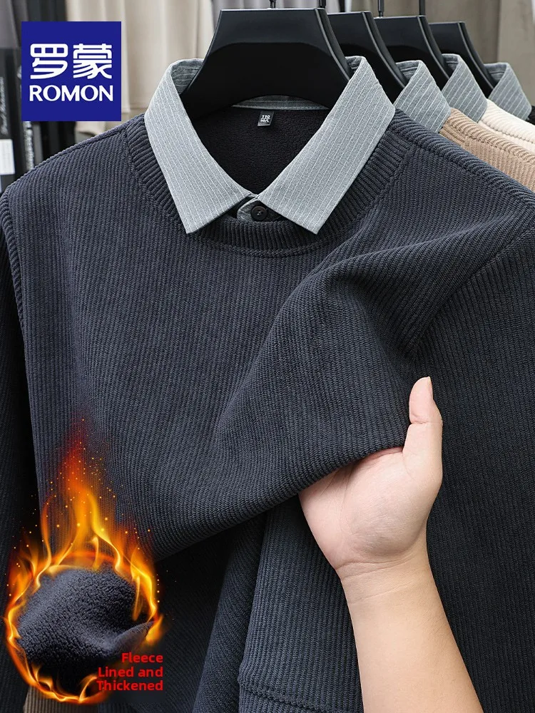 

Rn Men's Fce Lined Thiened Sweatirt Knitted Casual irt Collar Warm Winter Autumn Faion Ci Sle Leisure Wear