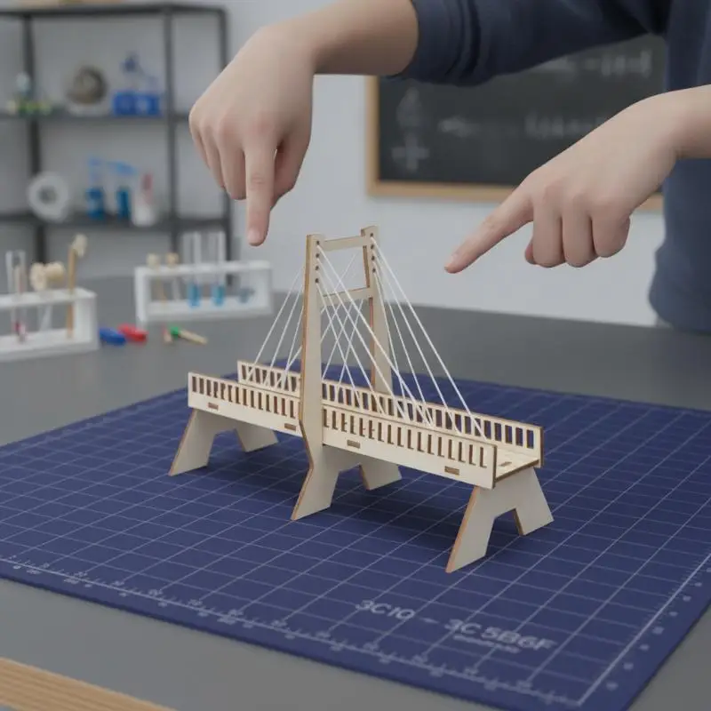 1 Set Wooden Cable-Stayed Bridge DIY Science Experiment Physical Model STEM Kit Handmade Assembly Craft Kids Educational Toy