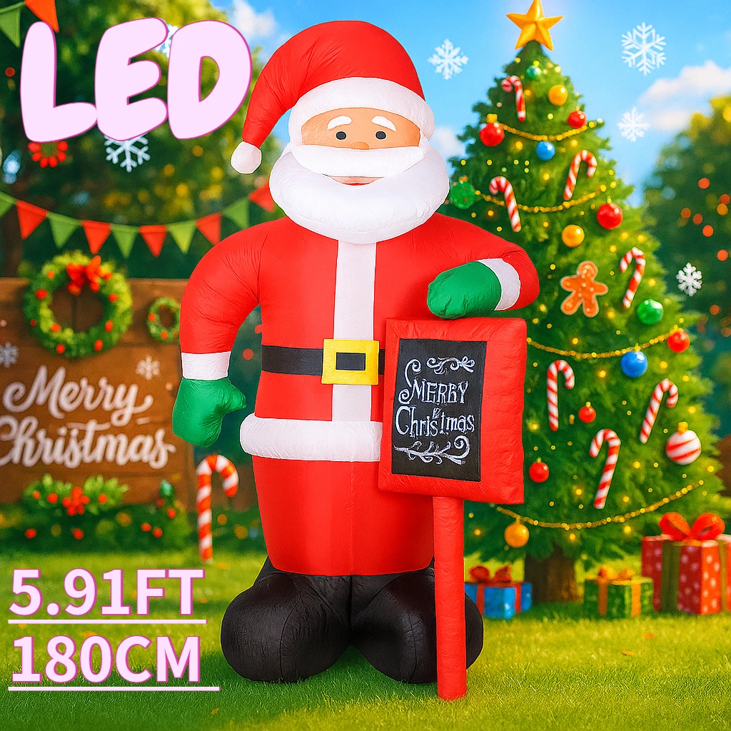 5,9FT Giocattoli gonfiabili di Natale Decorazioni gonfiabili di Babbo Natale Ornamento di Natale Cortile Prato Forniture per la casa Regalo con luci a LED