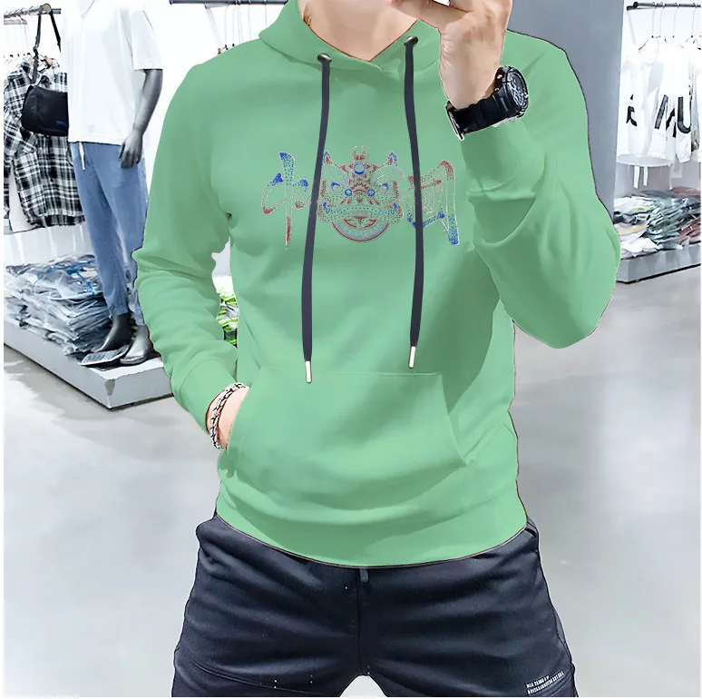 Chinese Fashion Brand Men's Sweatshirts 2022 Winter New Sale Hot Diamonds Pattern Design Casual Multi-Color Pullover M-3XL