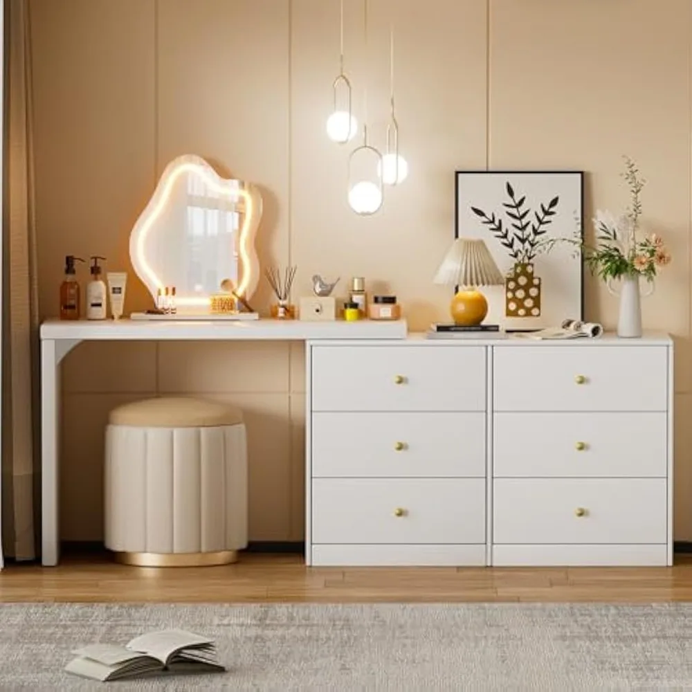 Mesa de canto de 82 polegadas com espelho e luzes LED ajustáveis de 3 cores