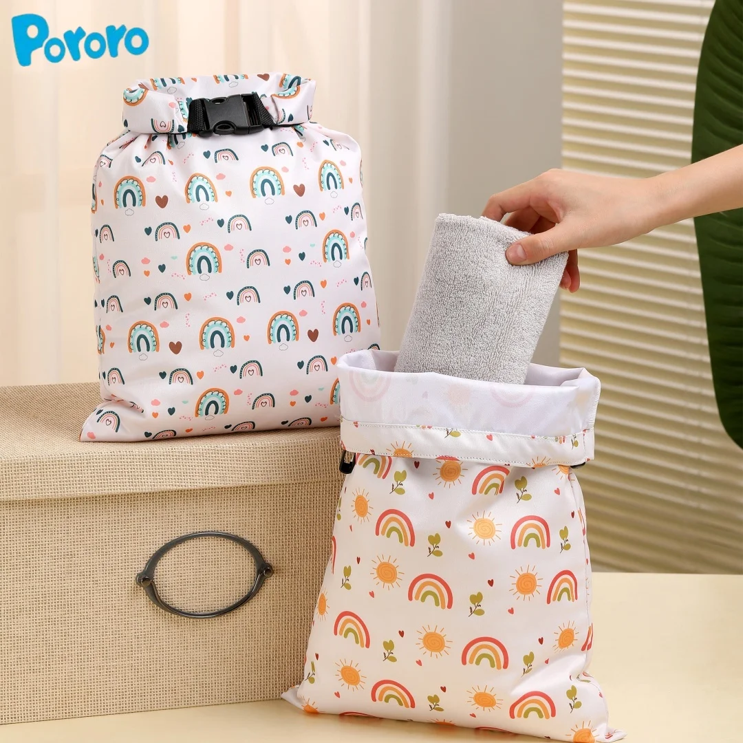 新生児おむつ収納バッグ、防水ドライ&ウェット両用ママバッグ、環境に優しい、洗濯可能&再利用可能なポータブルトラベルバッグ