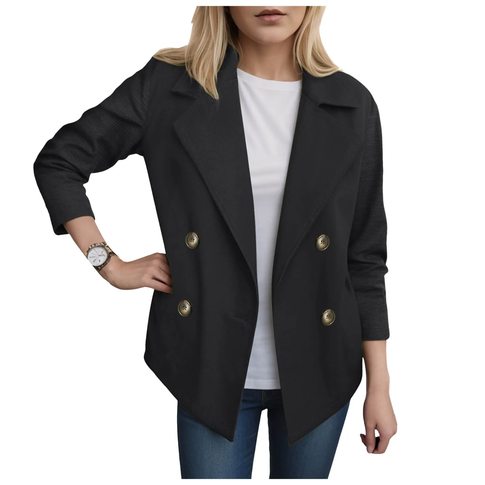 

New Woolen Knitted Long Sleeve Jackets Women's Casual Tweed Suit Office Lady Busniess Suit Double Breasted Sweater Blazer Women