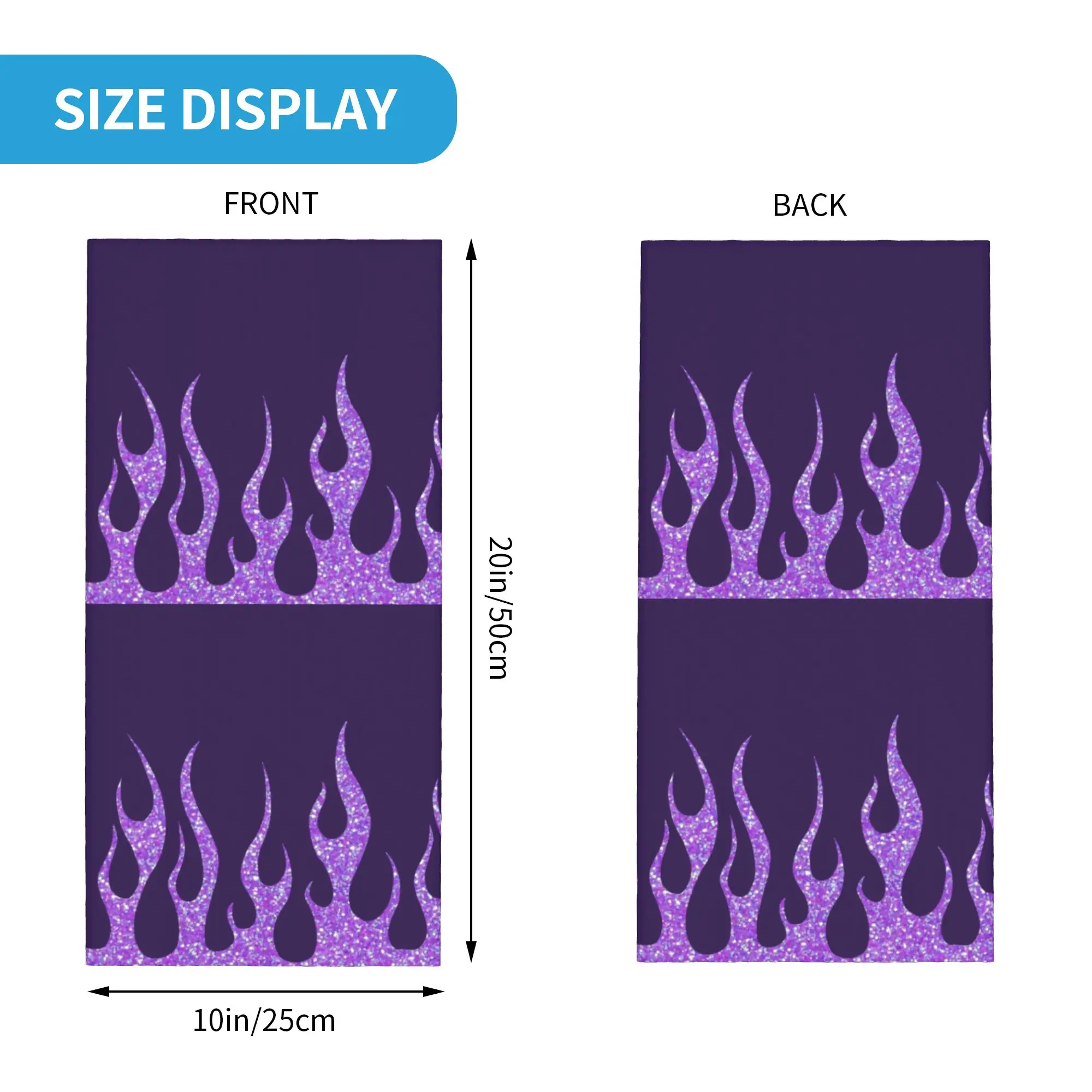 Custom Purple Glitter Flames Bandana Neck Gaiter UV Protection Face Scarf Cover Men Women Fire Aesthetic Headwear Tube Balaclava