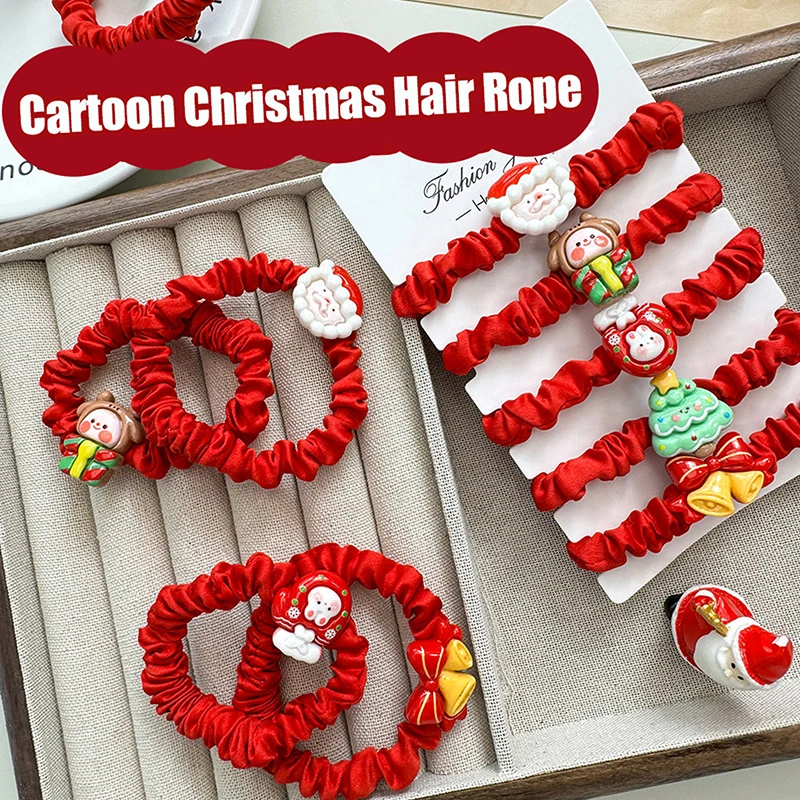 Cartoon Christmas Elastics Hair Ties Santa Claus Christmas Tree High Ponytail Hair Rope Girls Headwear Hair Accessories Gift