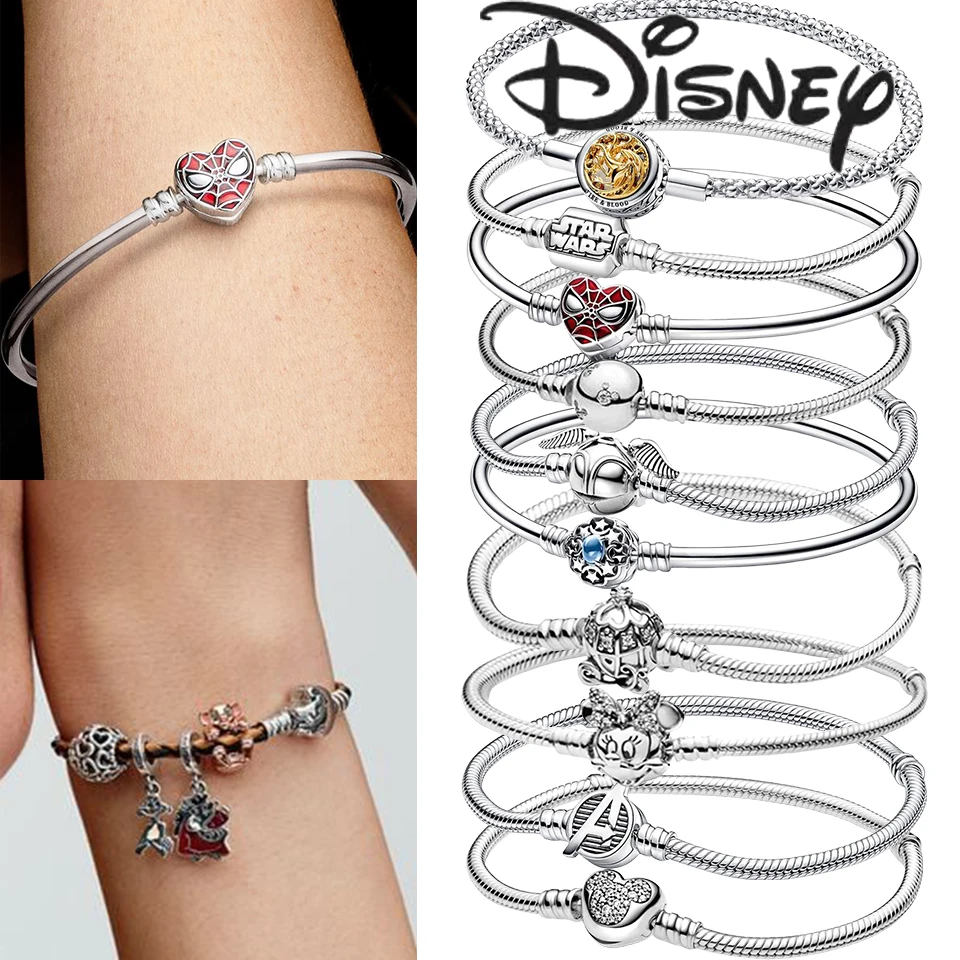 

MINISO Disney 925 Silver Pumpkin Car Minnie Button Women's Bracelet Suitable for Original Charm Fashion DIY Jewelry