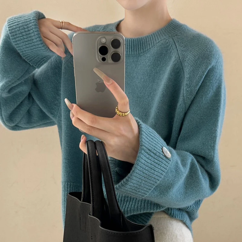 

Basic 100% Merino Wool Fashion Lazy Style O-Neck Long Sleeves Sweater Pullover Cashmere Soft Solid Color Fashion Clothing Top