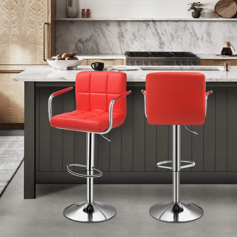 

Поворотные барные стулья, набор из 2 современных квадратных регулируемых барных стульев из искусственной кожи с мягкой спинкой и основанием для домашней кухни