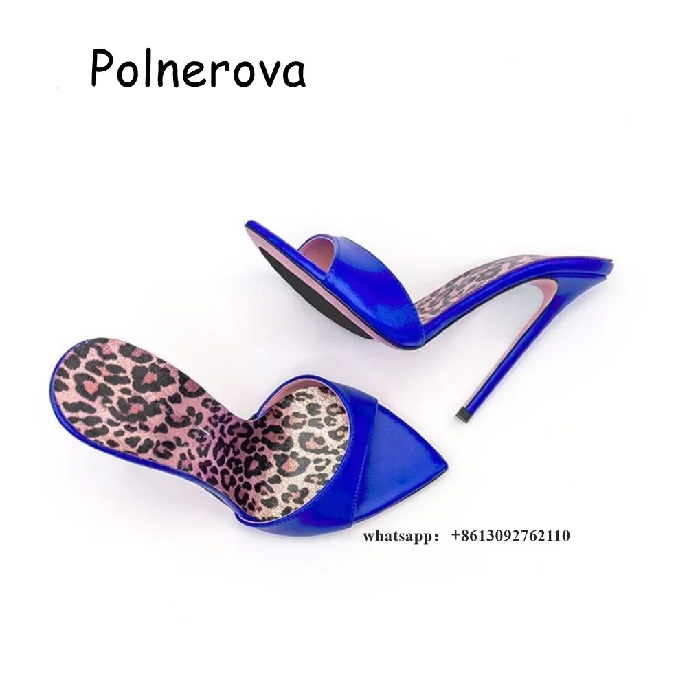 Satin Leopard Base Slippers Pointed Toe Thin High Heels Women\'s Shoes Summer Casual Sexy Slip On Party One Word Belt Slippers