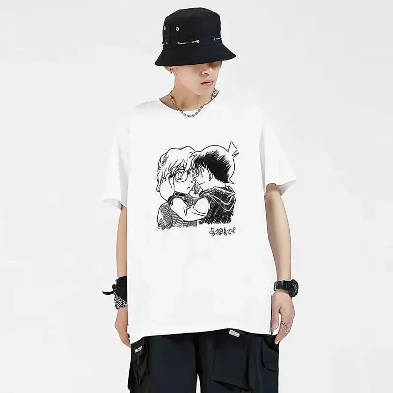 Detective Conan T Shirts Man Black Iron Submarine Haibara Ai Cartoon Print White Shirts Short Sleeve Clothes Woman Soft Outfits