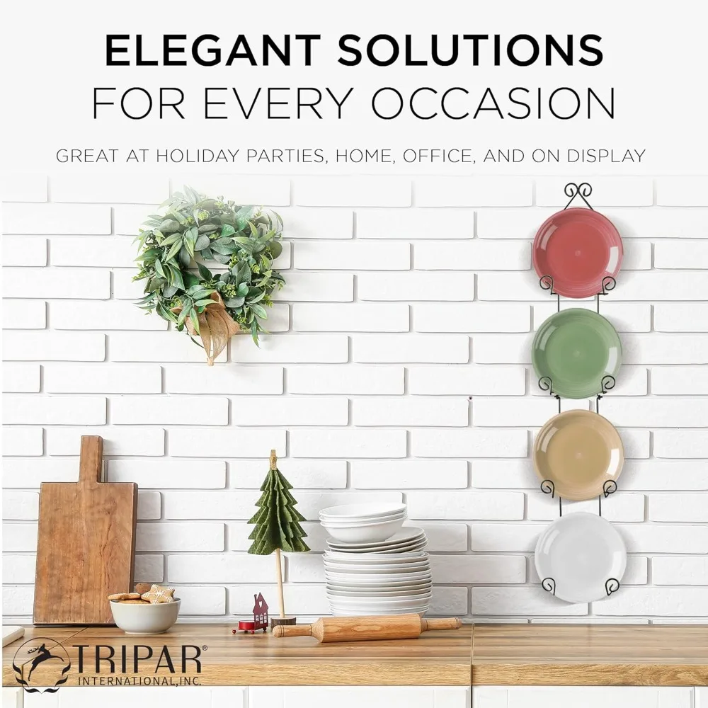 Vertical Wall Plate Rack 4-Tier Black Display Stand - Durable Metal for Kitchen Decor & Artwork