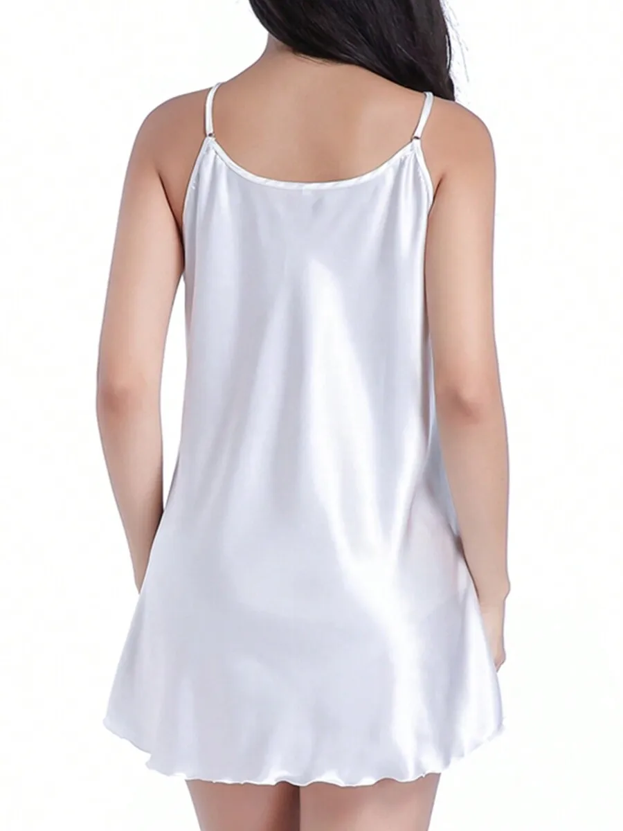 

Womens Satin Spaghetti Strap Chemise Nightgown Sleep Dress V Neck Lingerie