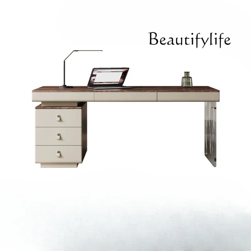 

Creative Italian minimalist desk saddle leather light luxury simple home solid wood designer office desk and chair