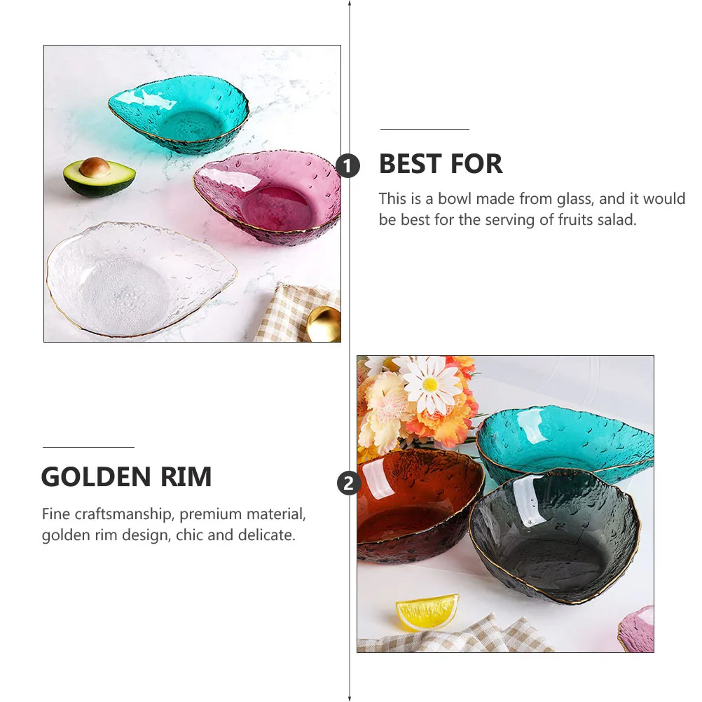 

1Pcs Glass Bowl Golden Rim Elegant Salad Fruit Dessert Serving Bowl Household Tableware Home Tableware