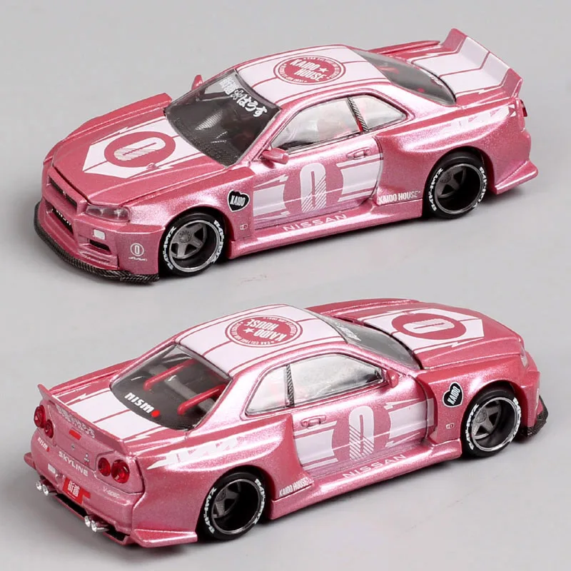 

MiniGT масштаб 1/64 маленький 1999 Nissan Skyline GTR R34 модель гоночного автомобиля игрушечные транспортные средства реплики Kaido House KHMG128 сувенир розовый