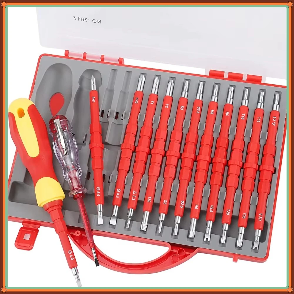 14in1 1000V Insulated Screwdriver Kit High Safety Magnetic Bits Professional Electrician Electrical Repair Tools