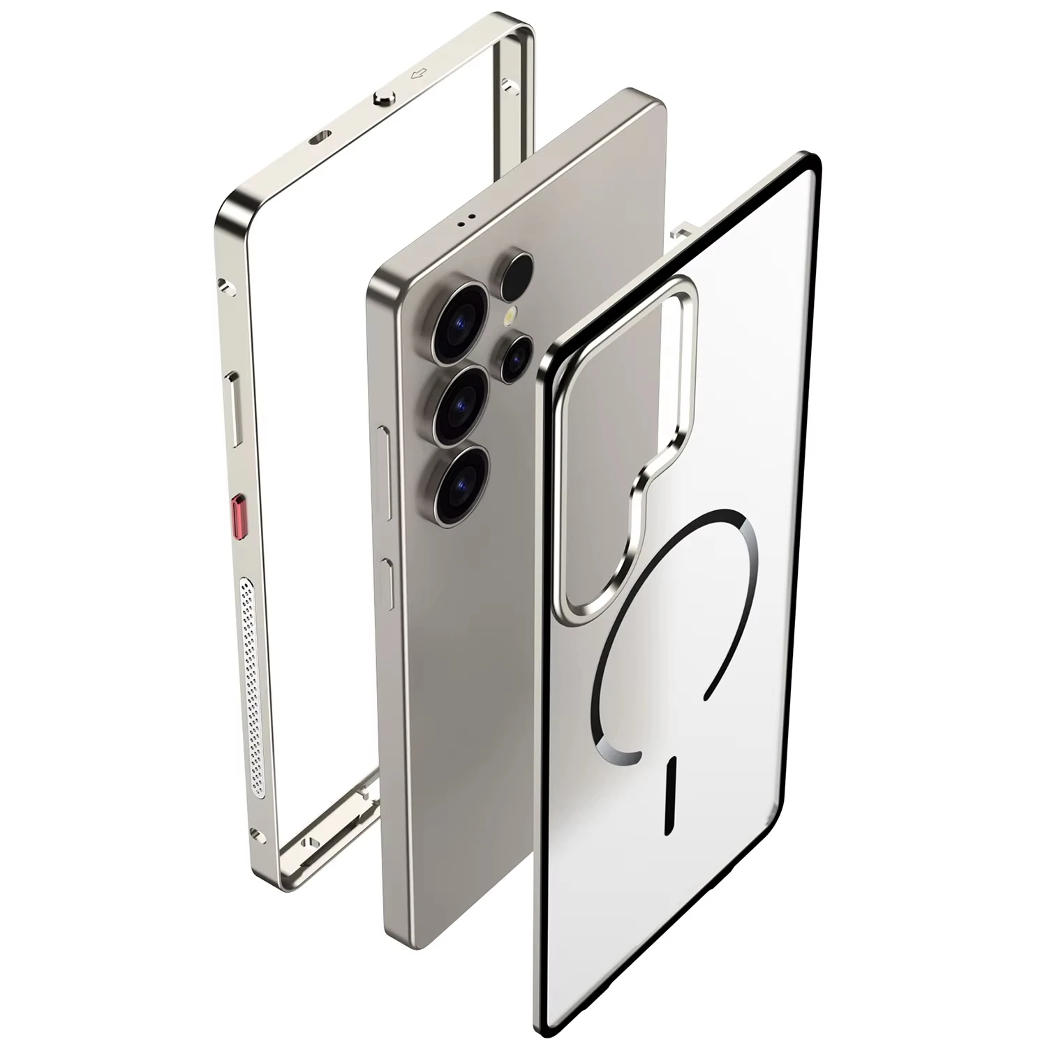 Etui na telefon Samsung Galaxy S26 S25 24Plus S23Ultra, matowe, z metalową ramką, odłączane, kompatybilne z Magsafe, ze stopu aluminium. — zdjęcie produktu 3