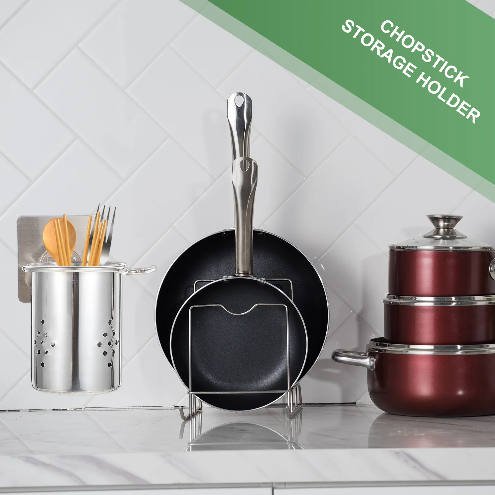 

2Pcs Stainless Steel Chopstick Storage Holder Nail-Free Wall-Mounted Kitchen Spoon Rack Organizer Chopstick Holder