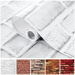 Brick Wallpaper Peel and Stick Self-Adhesive Wall Paper Grey Brick Contact Pape for Bedroom Living Room Decoration DIY Stickers