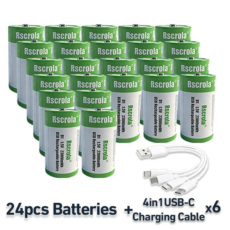 Hoge capaciteit 1.5V 23800mWh USB oplaadbare D-cel lithium batterij (LR20) voor gasfornuis, waterverwarmer, zaklamp, radio's