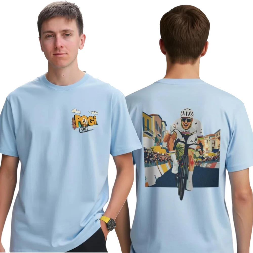 Camiseta de Ciclismo Masculina Pogačar Sanremo 2026 Nova Chegada com Estampa Frontal e Traseira, Camiseta Casual de Ciclismo para Crianças, Para Fãs de Tadej