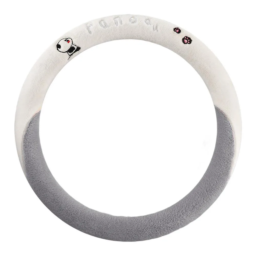 For Car Steering Wheels 36/38cm Most Models New Car All-season Cute Panda Plush Winter Steering Wheel Cover For Fit 36/38cm