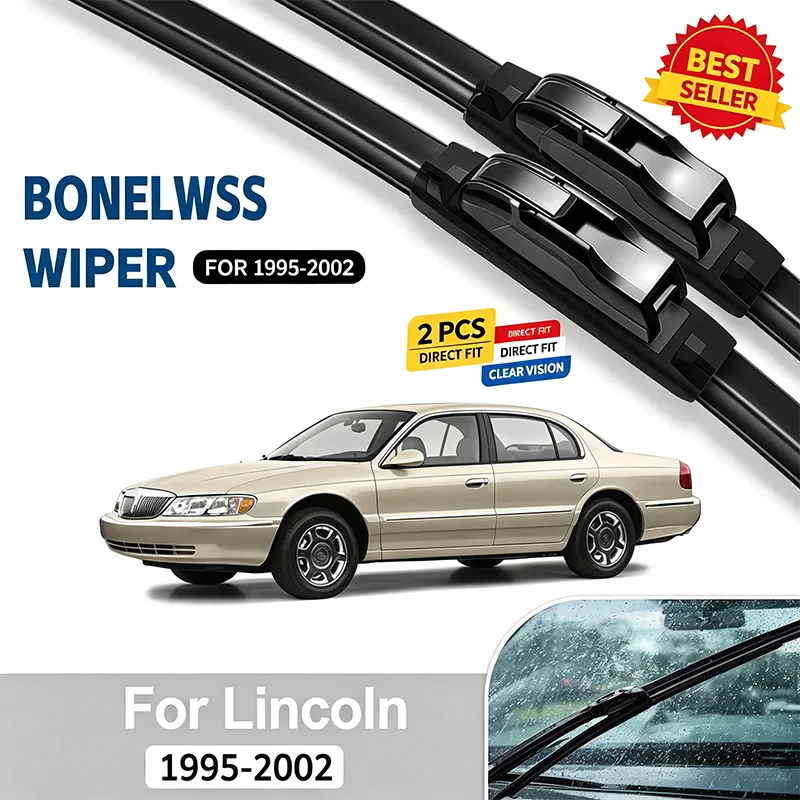 Wiper Blades Set For Lincoln Continental 1995-2002 Front 24" 20" J-Hook Premium Rubber Direct Replacement Pair