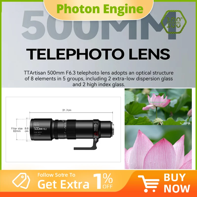 TTArtisan 500mm F6.3 Full Frame Telephoto Camera Lens for Humaniest Photography for Fuji X Nikon F/Z Canon RF Mount