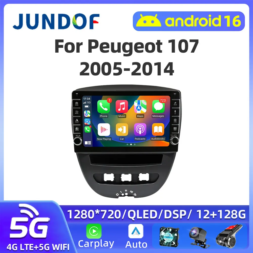 

Автомагнитола Jundof на Android 13 для Peugeot 107, Toyota Aygo, Citroen C1 2005-2014, стерео, Carplay, GPS-навигация, мультимедийный плеер No 2 Din